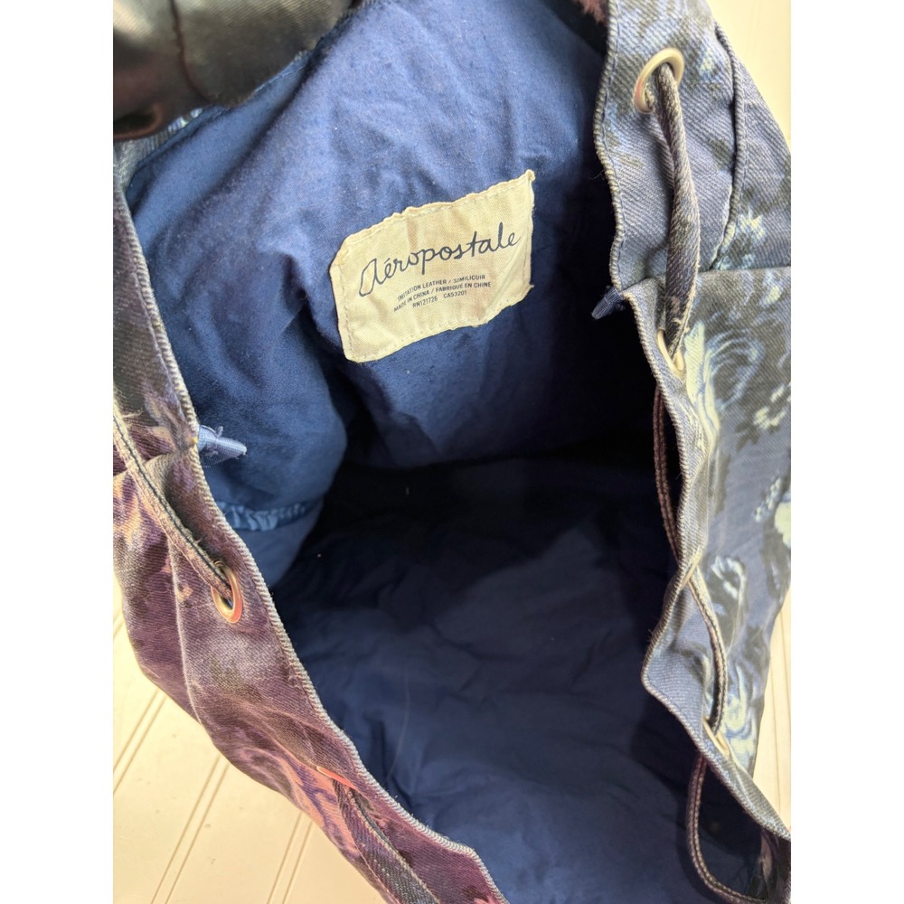 Aรฉropostale Blue Denim Floral Canvas Travel Laptop Backpack - Picture 5 of 12